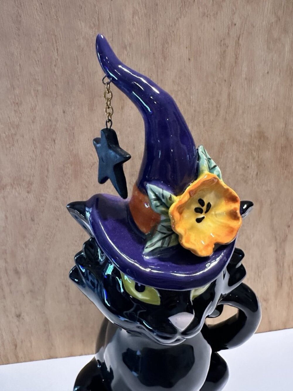 Blue Sky Clayworks Black CAT Kitten Hat Star Dangle Ceramic Halloween Figurine - Picture 3 of 8